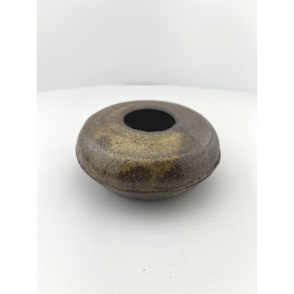 Vintage Studio Pottery Donut Bud Vase MCM Brutalist Ceramic Weed Pot Signed